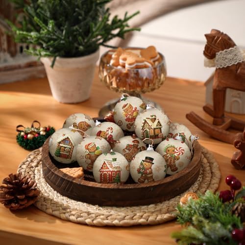 Outus 16 Pcs Christmas Tree Ball Ornaments Vintage Gingerbread Christmas Decorations for Tree Colorful Xmas Decorative Hanging Ornaments for Farmhouse Home Fireplace Decoration Holiday Party Favors