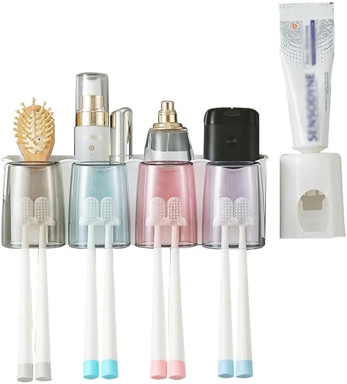 Toothbrush Rack Wall Mount Toothbrush Holder for Shaver Holder Storage Rack Bathroom Accessory Rack with Toothpaste Squeezer Kit Bathroom Toothbrush Holder