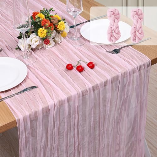 2 Pack Cheesecloth Table Runner 10Ft Christmas Gauze Boho Table Runners for Wedding Decor Bridal Shower Decorations Baby Shower Party(35" x 120")