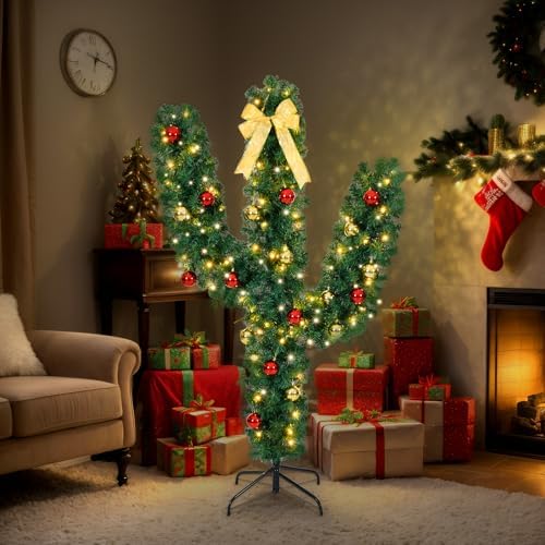 VINGLI 5ft Pre-lit Cactus Christmas Tree, 110 LED Lights, 400 Tips