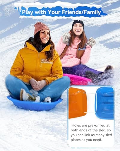 3 Pack Snow Sled for Adults, with Pull Rope and Handles Plastic Sled, Toboggan Snow Sledding, Three Color Combinations