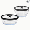 Anyday 4-Piece Medium Glass Food Storage with Lids (Clear Black Sesame) | Plastic-Free Meal Prep, Microwave Cookware, Stackable Airtight Container, Vented Glass Lid, Microwave-Safe Reheating
