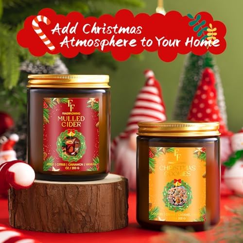 Christmas Candles Set, Scented Candles for Home, 4 Pack Holiday Natural Soy Candles, Christmas Gift for Women Men, Festival Fragrance of Balsam Cedar/Cookies/Mulled Cider/Cinnamon