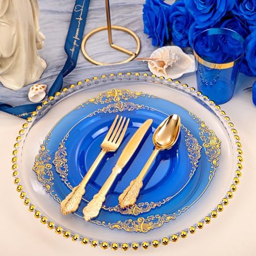 Hioasis 210 Pcs Blue Gold Plates for Graduation