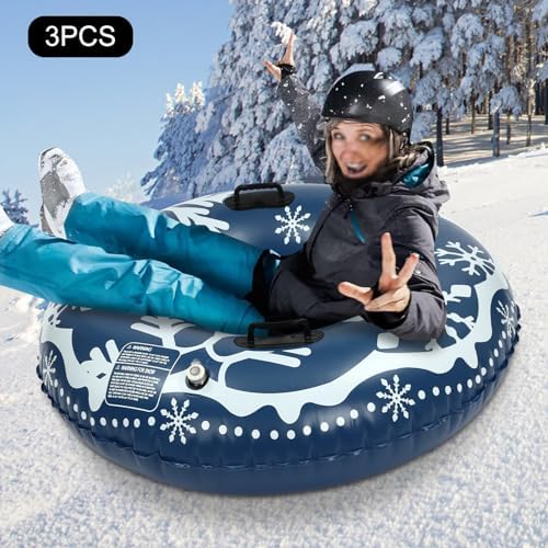 3Pcs PVC Ski Circle, Snow Sleds, 40 Inch Inflatable Snow Sled, Outdoor Sledding Snow Tube Sports, Thickened Heavy-Duty Hard Bottom Sleds with Non-Slip Handles, Winter Sports, for Kids and Adult