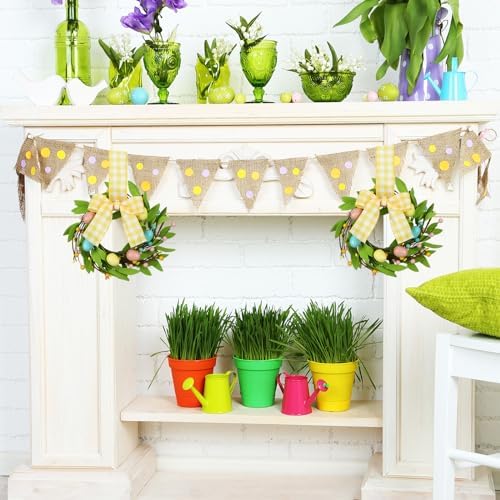 Syhood 2 Pcs 9 Inch Lighted Mini Easter Egg Wreaths