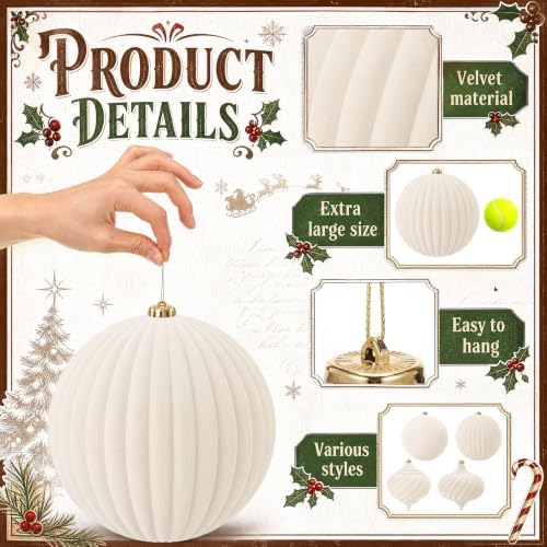 Civaner 4 Pcs Velvet Christmas Ball Ornaments,8 Inch,Beige