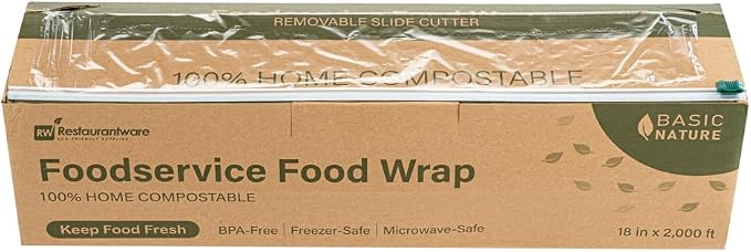 Restaurantware Basic Nature 18" x 2000' Food Wrap 1 Microwavable Cling Wrap - With Built-in Slide Cutter Freezable Clear Plastic Kitchen Food Wrap Durable For Restaurant Cafes And Delis