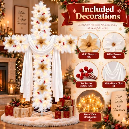 6.2ft Religious Christmas Cross Tree with Light & Scarf