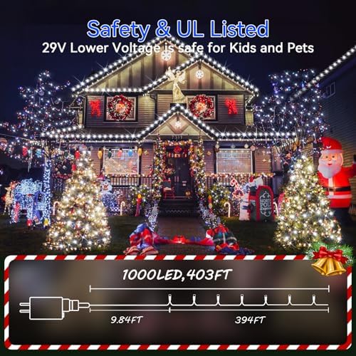 Hezbjiti 1000 LED 403 FT Christmas Lights Outdoor String Lights 8 Modes