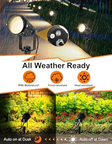 Dusk to Dawn Outdoor Lighting,3000K Warm White LED Landscape Spotlights with Photocell Sensor,Waterproof Spot Lights for Yard Flag Pole House Garden Tree(8 Pack)