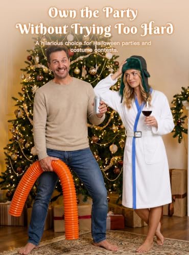 Apragaz Funny Halloween Costume for Men, Adult Christmas Costume Set with White Robe Men, Hat, Orange Tube and Belt, Halloween Christmas Holiday Party Costume Outfit for Men Women
