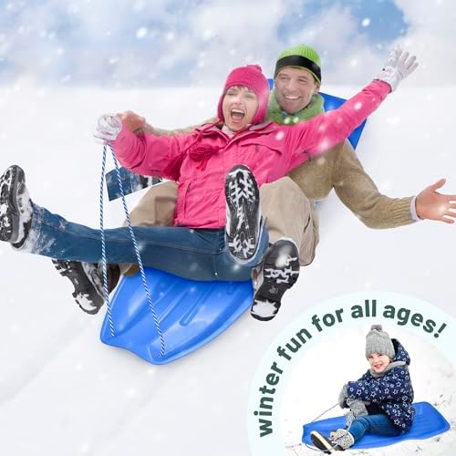 Slippery Racer Downhill Xtreme Flexible Adults and Kids Plastic Toboggan Snow Sled for up to 2 Riders with Pull Rope and Handles