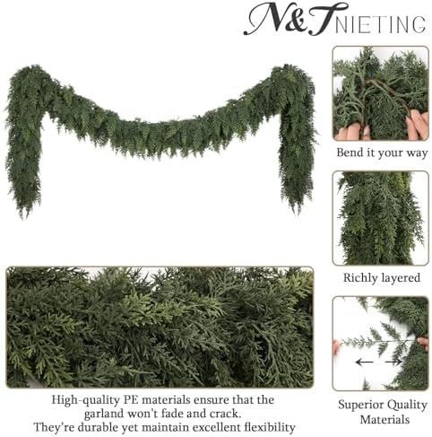 4PCS 6FT Christmas Cedar Garlands Real Touch Soft Greenery Pine Decorations