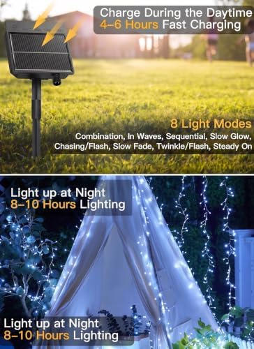 2 Pack 240 LED 20FT Total 40FT 480LED Solar Fairy Lights Outdoor Waterproof