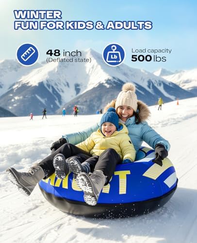 48'' Heavy Duty Snow Tube with Canvas Cover, Snow Sled for Kids & Adults