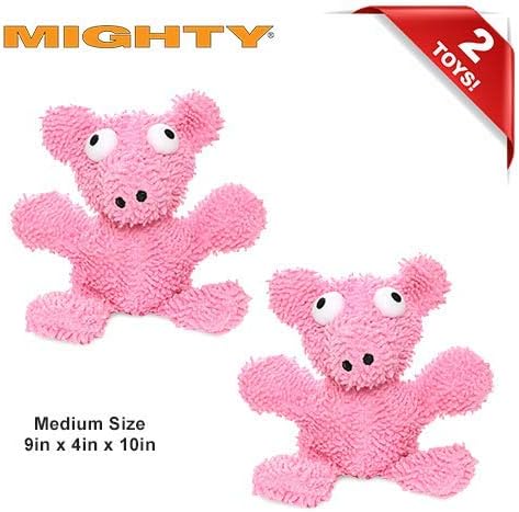MIGHTY® 2 Pack Microfiber Medium Pig Dog Toys | Ultra Durable Plush Toy with Multiple Layers & Reinforced Seams , Washable and Floats , Mighty® Construction