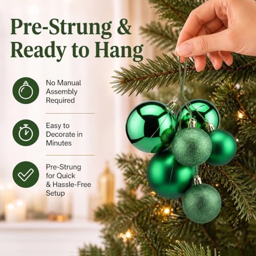Roowest 4 Sets Large Green Glitter Christmas Ball Clusters Ornaments Decor