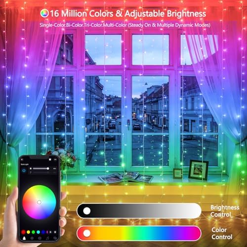 JMEXSUSS RGB Curtain Lights, 300 LED 9.8×9.8FT Color Changing String Lights