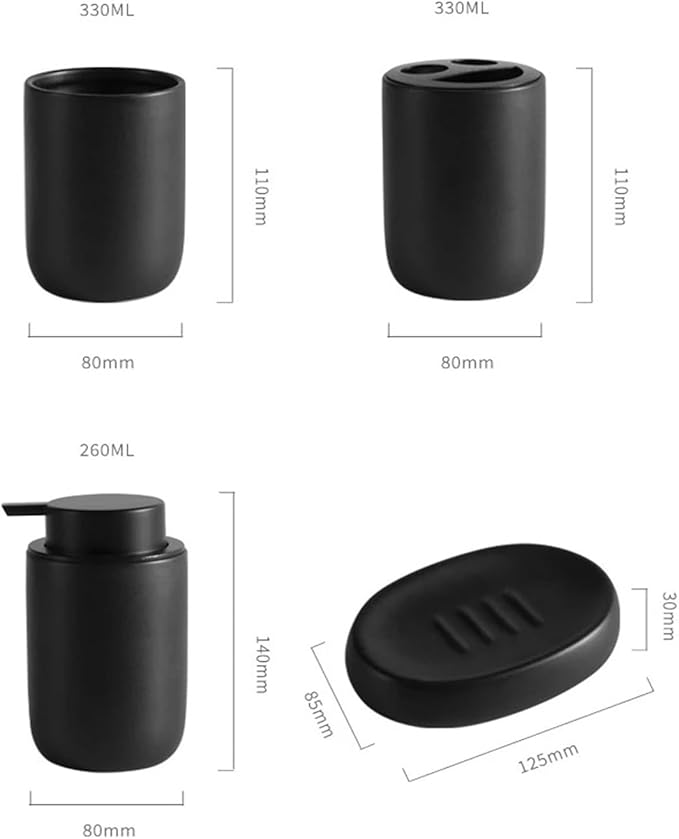 4pcs Modern Ceramic Bathroom Set Bath Lotion Bottle Press Hand Sanitizer Mouthwash Cup Toothbrush Holder Soap Dish(White)