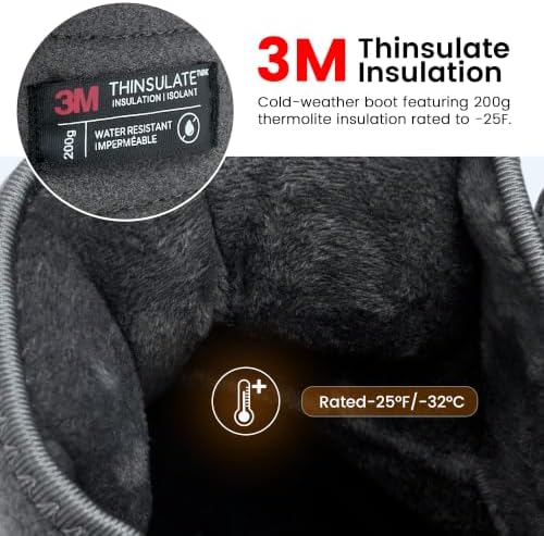 EQW Men's Insulated Snow Boots, -25°F Cold Rated Hook Loop Easy On