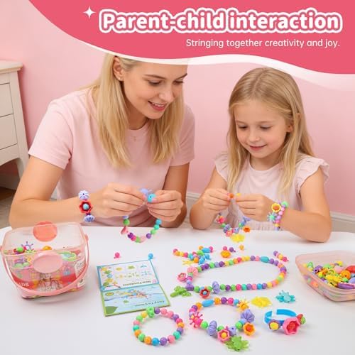 Snap Pop Beads Jewelry Kit for Girls – 350PCS Insect DIY Bracelet Making Toy with Butterfly, Ladybug, Dragonfly – No Mess Craft Birthday Gift Age 4–8 – Crafts Kits with Storage Box