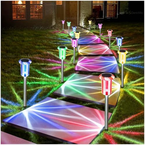 DenicMic Outdoor Solar Lights Waterproof 10 Pack Color LED Christmas Decor