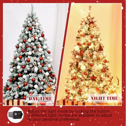 5FT Pre-Lit Snow Flocked Small Christmas Tree 600 Branch 200 Warm Lights