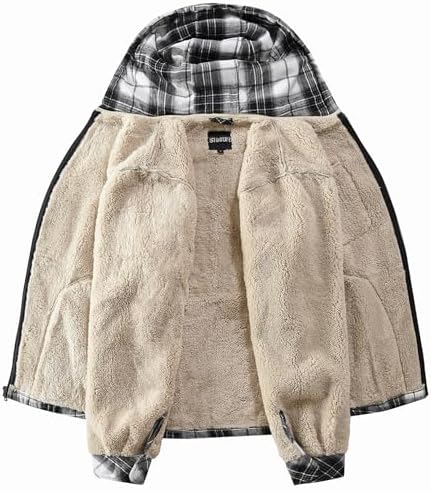 Elesuit Men's Full Zip Fleece Flannel Jacket Shirt Plaid Cotton Hoodie Coat