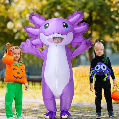 Stegosaurus Kids Axolotl Inflatable Costume Blow-Up Costumes for Boys Girls Funny Inflatable Costumes for Parties & School Events Purple
