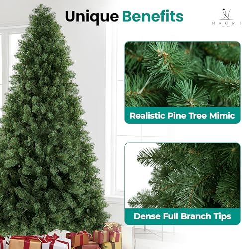 Naomi Home Lucille 7.5ft Artificial Christmas Tree – Full Body Unlit, Realistic Dense Lifelike PVC Pine Branches, 1,346 Tips, Hinged & Sturdy for Ornaments, Holiday Décor w/Stable Base