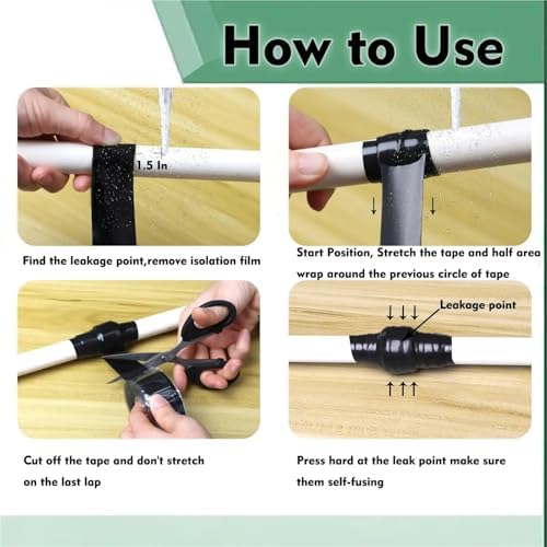 20 Roll 1 Inch X 10 FT Self-Fusing Silicone, Thickness 0.5mm Hose Repair Tape, Heavy Duty and Leak Proof Rubber Hose Tape, Pipe for Water(Black)