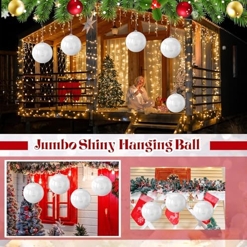 Zubebe 6 Pcs 8 Inch Large Outdoor Christmas Ball Ornaments,White