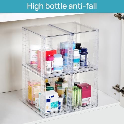 Vtopmart 8 Pack Clear Stackable Storage Drawers,9.7" High Plastic Organizers Bins for Skincare, Bathroom Supplies,Ideal for Cabinet,Undersink,Vanity,Kitchen,Pantry Organization
