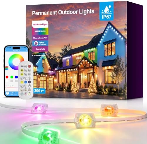 Permanent Outdoor Lights 200FT,16 Million Colors Smart LED Christmas Lights with App Control, IP67 Waterproof Outside Lights for House Eaves, Patio & Garden – Holiday & Year-Round Decoration