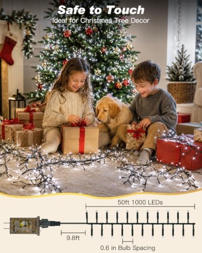 Iseebiz 50Ft 1000 LED Cluster Christmas Tree Lights with Remote & Timer
