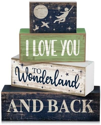 Lineshading 4 Pcs Wooden Farmhouse Block Signs Tiered Tray Decor, Newborn