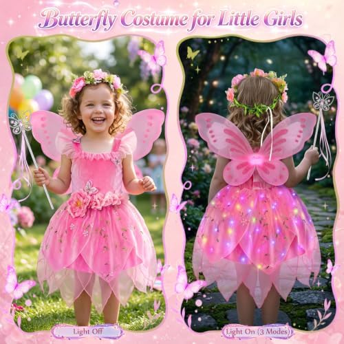 HUITEM Light up Fairy Costume for Girls Role Play Dress Up