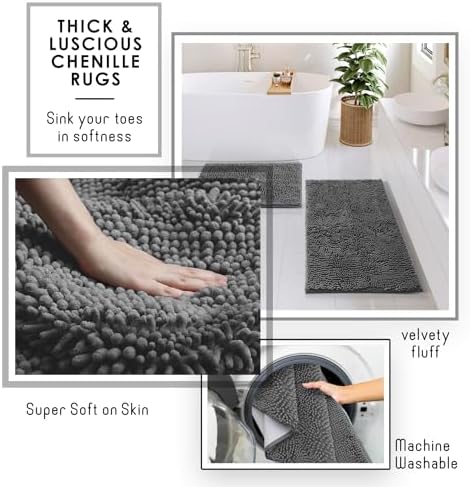 Clara Clark Bathroom Set - Grey Bathroom Accessories Set, 6PC Bathroom Accessory Set, Bathroom Sets with Bathroom Rugs, Toilet Brush, Trash Can & Soap Dispenser