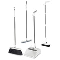 Broom and Dust Pan, Broom and Dustpan Set with Push Brooms, Self-Cleaning Comb & Space-Saving Design for Indoor Outdoor Cleaning (White)