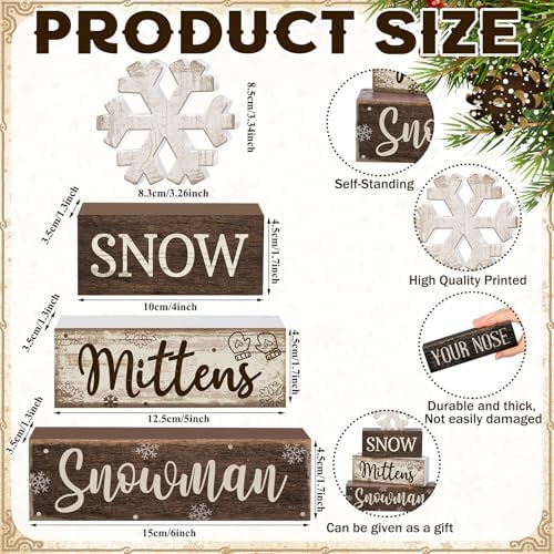 Moucuny 4 Pcs Wooden Snowman Block Signs Farmhouse Table Decoration