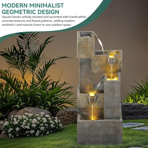AUTODAYA 32.5" 5-Tier Outdoor Water Fountain LED Cascading Waterfall