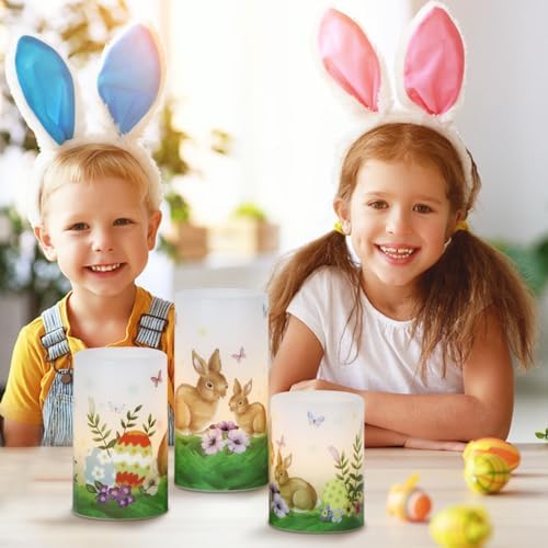 Easter Bunny Flameless Candles Battery Operated with 6 Hour Timer