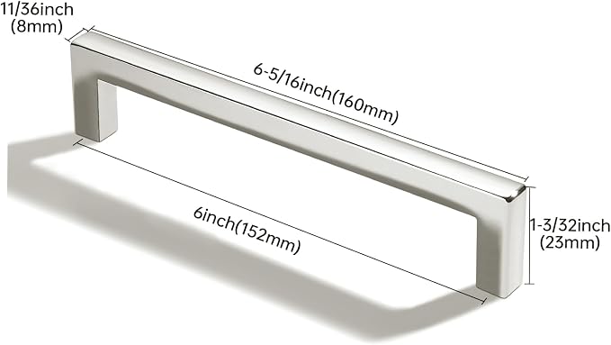 khtumeware 10 Pack 6 inch(152mm) Hole Center Polished Nickel Cabinet Pulls Solid Heavy-Duty Square Cabinet Handles Drawer Pulls Kitchen Cabinet Hardware Kitchen Handle