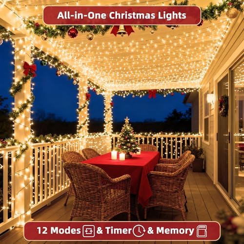 240ft Outdoor Christmas Lights, 750 LED Super Long String Lights 12 Modes & Timer Memory, Dimmable Outsite Waterproof Light Strings for Xmas Tree Garden Wedding Party Holiday Decorations Warm White