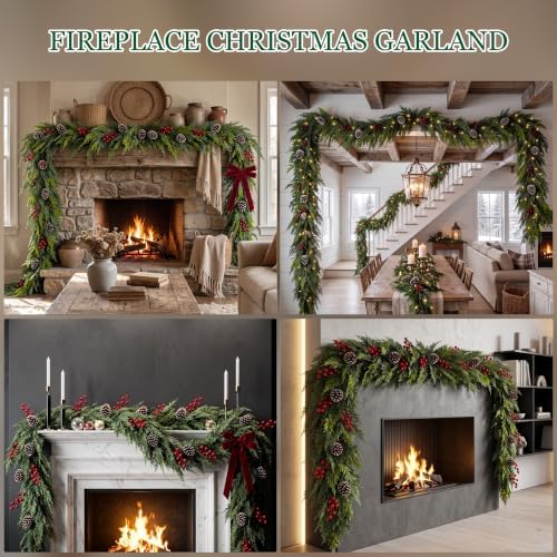 Realistic Christmas Cedar Garland Decor - 9FT Real Touch,Fluffy for Mantle