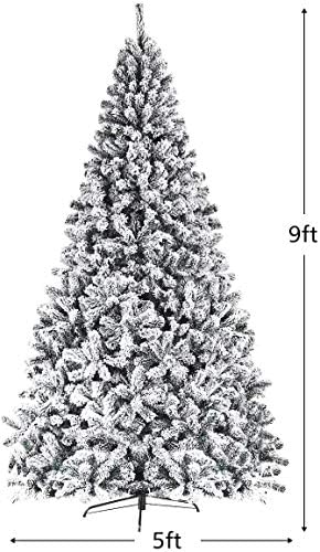 ReunionG 9FT Snow Christmas Tree, Artificial Flocked Hinged Pine Tree, Holiday Decoration Tree with Premium PVC Needles and Solid Metal Stand, Full Christmas Tree for Indoor Outdoor (9FT)