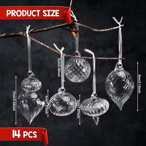 Hungdao 14pcs Vintage Christmas Ornaments Retro Glass Balls, Clear