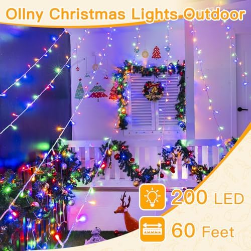 Ollny Christmas Lights 200LED 60FT Indoor, Multicolor Connectable Plug in