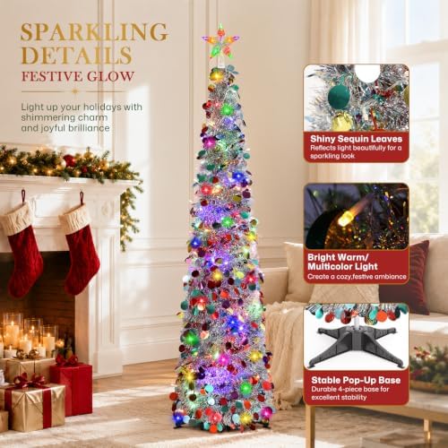 2PCS 5FT Pop Up Christmas Trees with Lighted Top Star for Decorations